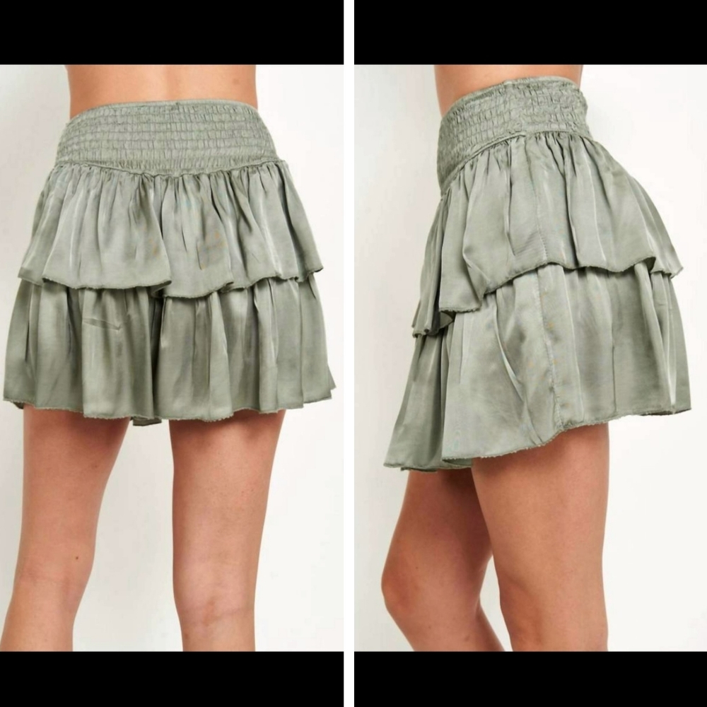 SOFIA ZAYA SMOCKED RUFFLE FRENCH BLUE SKIRT